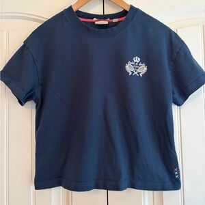 Scotch‎ & Soda Women's Cropped Athletic Club Navy Blue T Shirt Size S EUC